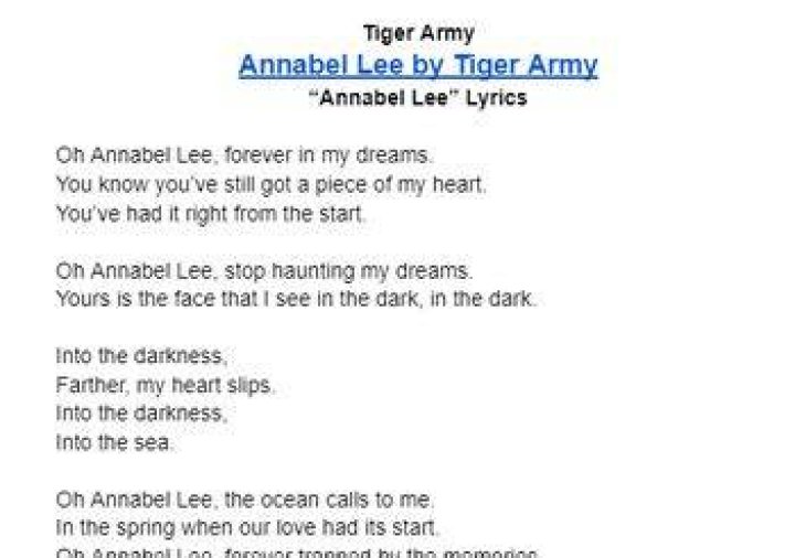 Chord Annabel Lee Tiger Army tab, song lyric, sheet, guitar